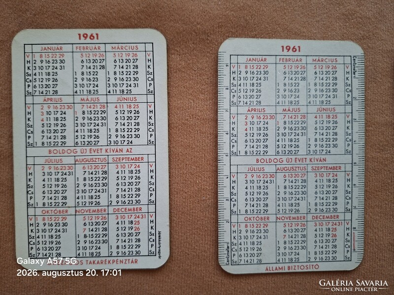 Kártyanaptár 1961 évek !  11 db  !