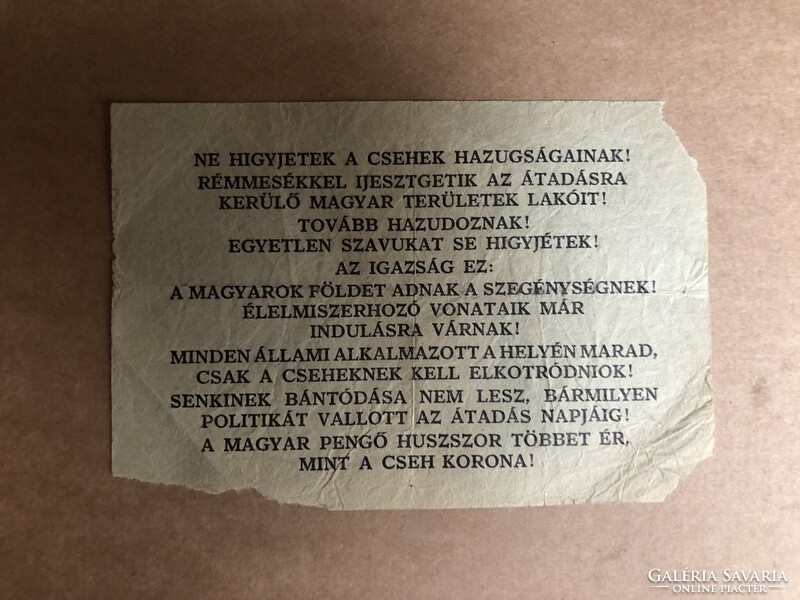 Ne higyjetek a Csehek hazugságainak ! 1938-as magyar felvidéki röplap.