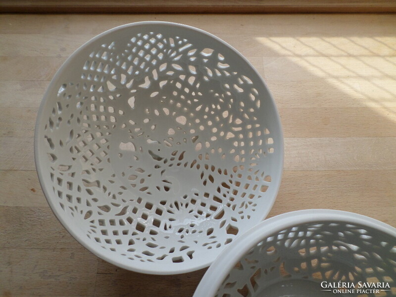 Herendi nagy fehér áttört porcelán bonbonier 19 cm