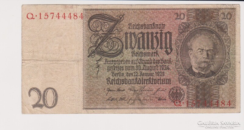 Német Birodalom 20 márka 1929  VF szép bankjegy  /B2/