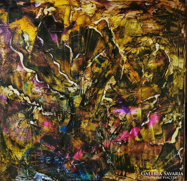 Baján Ildikó painting 80 x 80 cm. Ancient vision.