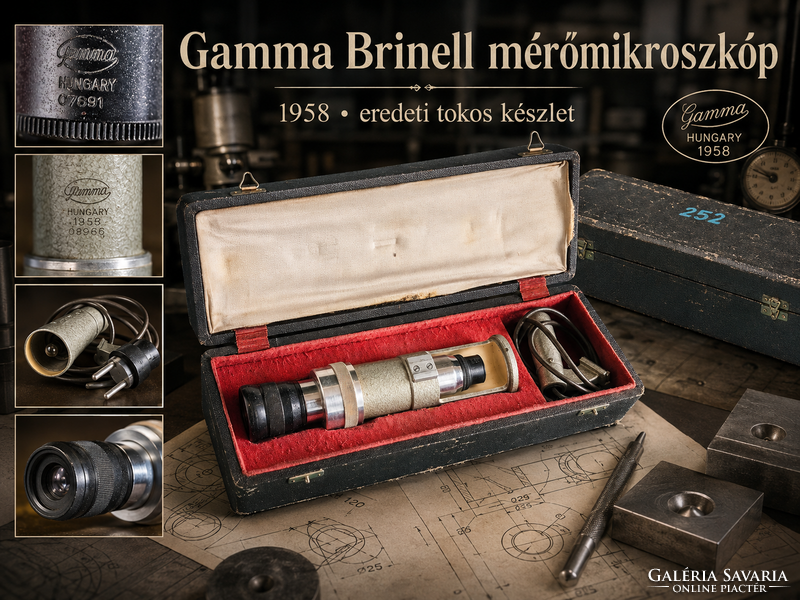 Gamma Brinell nyommeghatározó mérőmikroszkóp – 1958, eredeti tokkal és megvilágítóval