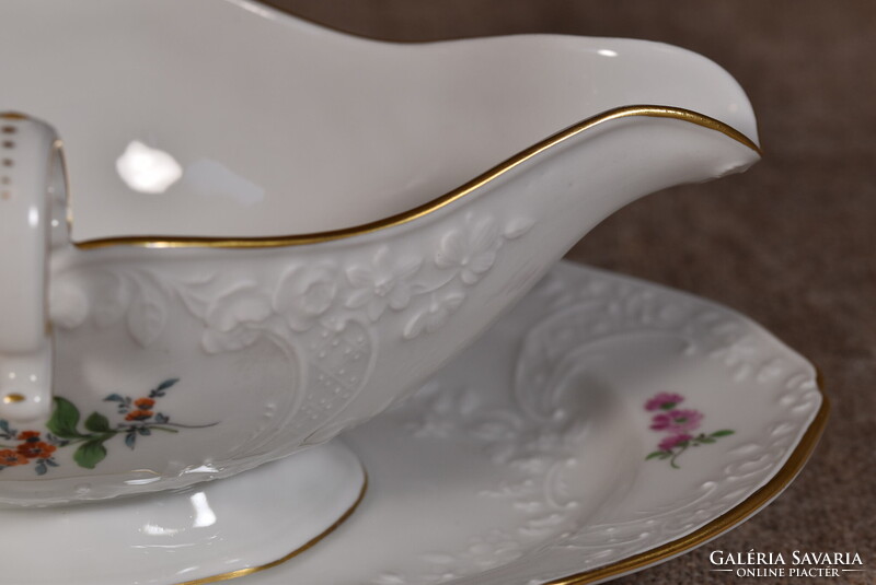 Meissen porcelán mártásos tál alátéttel Sauciere Blumen relief virágfestés Németország 1930
