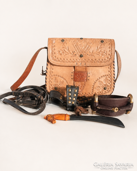 Old Hand-Decorated Folk Art Leather Shepherd's Bag