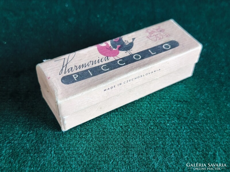 Retró Harmonica Piccolo csehszlovák mini szájharmónika, eredeti dobozban
