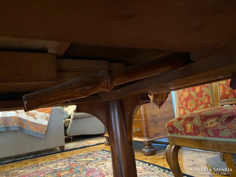Antik 19,sz végi nagypolgári étkezőgarnitúra Extra méretűre(440 cm)bővíthető asztal + 6 db szék+üveg