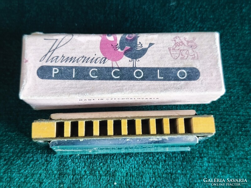 Retró Harmonica Piccolo csehszlovák mini szájharmónika, eredeti dobozban