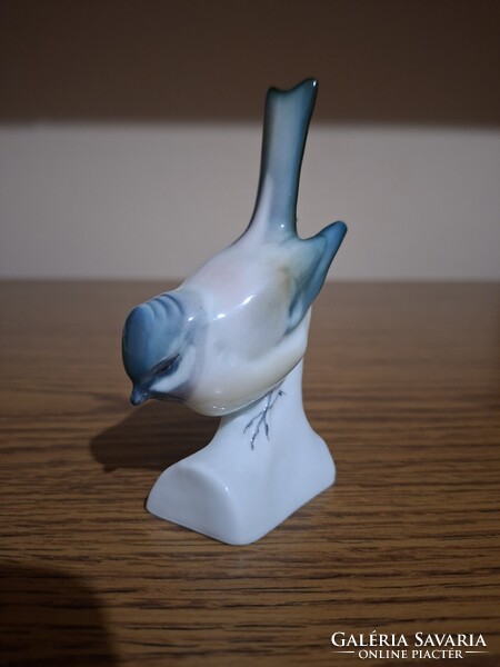 Zsolnay porcelán cinke, cinege, madár. Jelzett