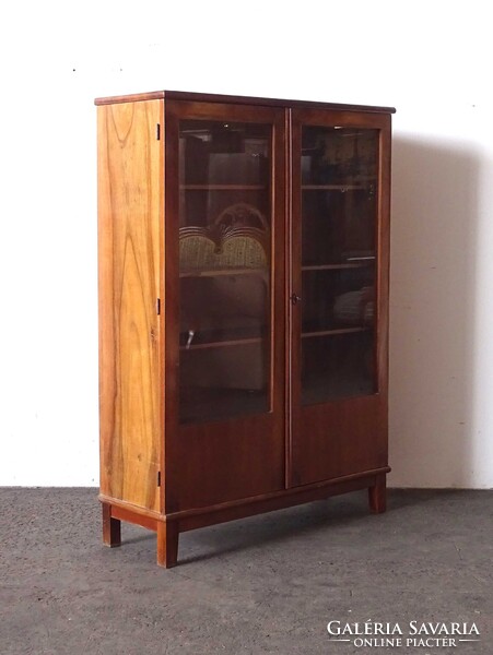 2B329 Régi szentesi art deco üveges vitrin könyvszekrény 1958
