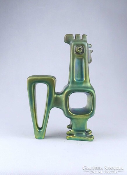 2B235 Mid century eozin mázas Zsolnay porcelán kakas - Nádor Judit formaterv 20 cm