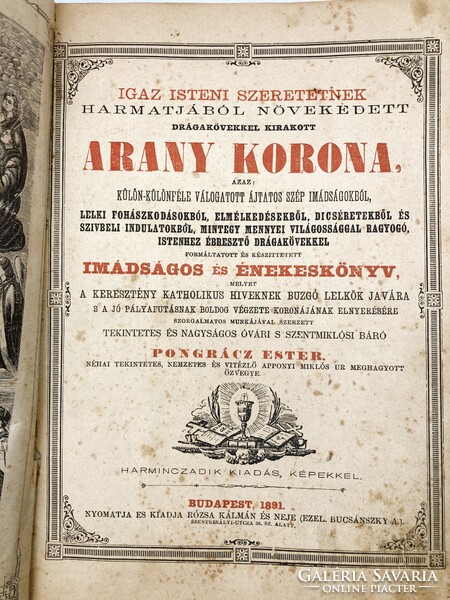 Arany Korona, antik imádságos és énekes könyv, 1891 - metszetekkel gazdagon illusztrálva