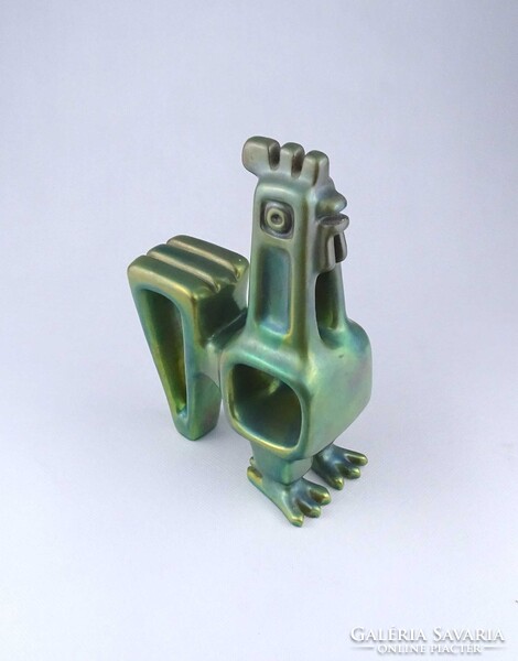 2B235 Mid century eozin mázas Zsolnay porcelán kakas - Nádor Judit formaterv 20 cm