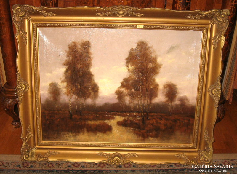 EXQUISITE ORIGINAL VITÉZ SASHEGYI KÁLMÁN / 1886-1940 / : MOCSRAS LANDSCAPE WITH GEESE