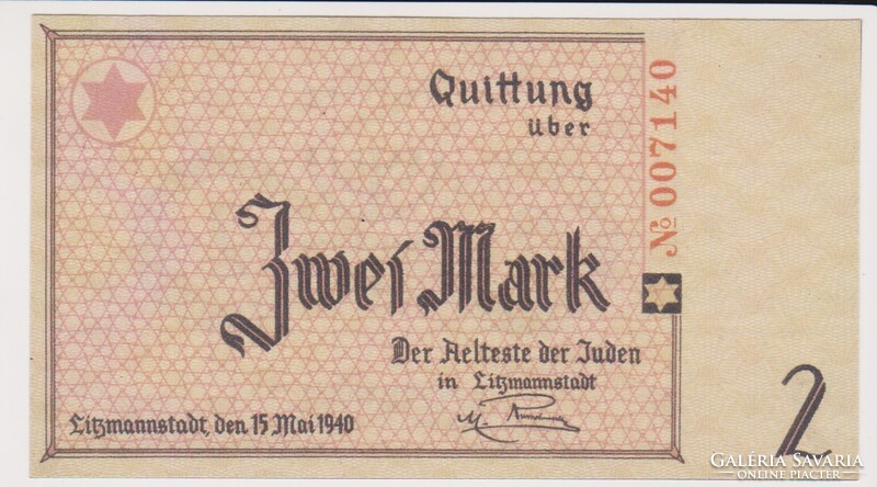 Lengyelország 2 Lódzi gettómárka 1940 UNC az eredetivel megegyező tökéletes másolata
