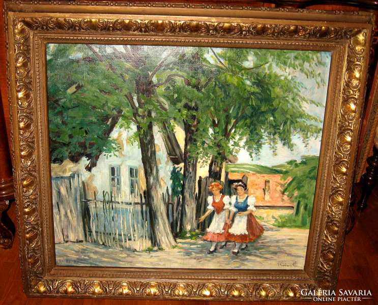 GUARANTEED ORIGINAL MONUMENTAL WONDERFUL KÓBOR HENRIK / 1885- / PAINTING: IN A FESTIVE ATTIRE