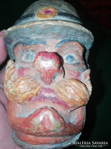 Antik fa kézzel készített, festett dugó nagy üvegbe való 12 cm.Hihetetlen akciók aukciók hétvégére