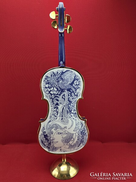 Hollóházi Szász Endre kék porcelán hegedű