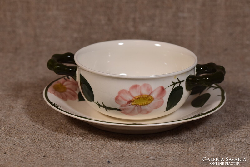 Villeroy&Boch Wild Rose kétfülű leveses csésze aljjal kézzel festett virágok Németország 1930-as éve