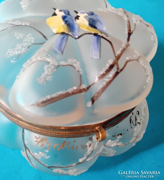 Art Nouveau Glass Candy Box, Harkány Spa Glass Souvenir, Hand-Painted