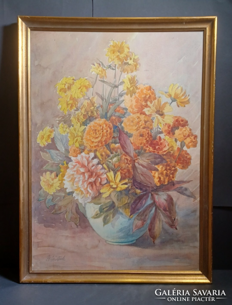 Urbántsek: Flower still life - beautiful watercolor, in a gold frame! flower in a vase