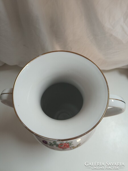 Óriási Hollóházi paradicsommadaras porcelán 2 fülű serleg váza - 41 cm
