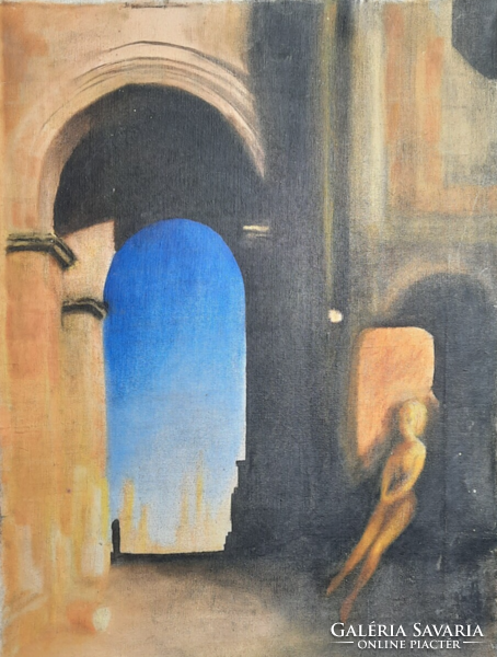 Contemplation in front of the arch (oil, canvas, 41x31 cm) modern, contemporary painting