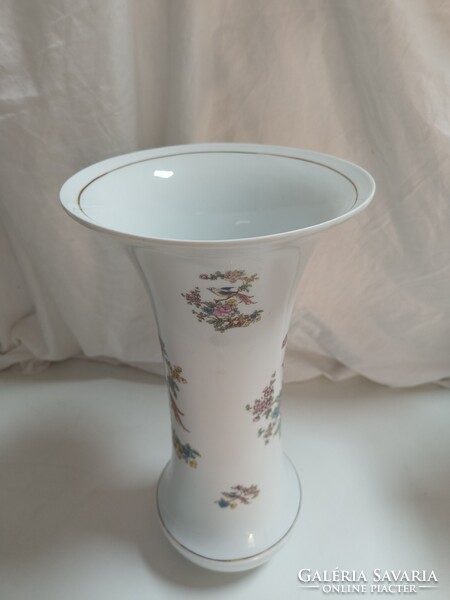 Nagy méretű Hollóházi porcelán paradicsommadaras tölcsér váza - 37 cm