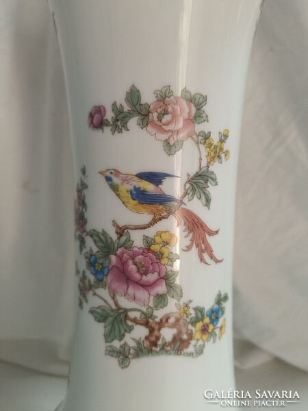 Nagy méretű Hollóházi porcelán paradicsommadaras tölcsér váza - 37 cm