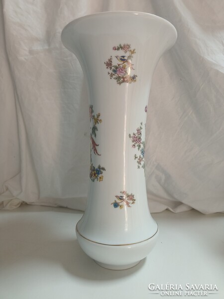 Nagy méretű Hollóházi porcelán paradicsommadaras tölcsér váza - 37 cm