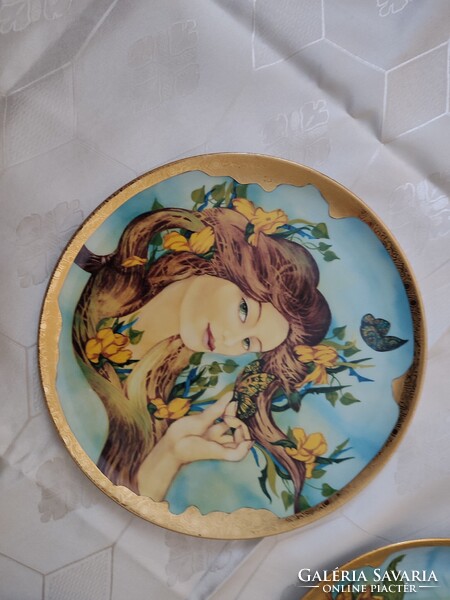 Hollóházi Faragó Miklós " Négy évszak " Tálak 24k aranyozással. Garnitúra./ 31cm./