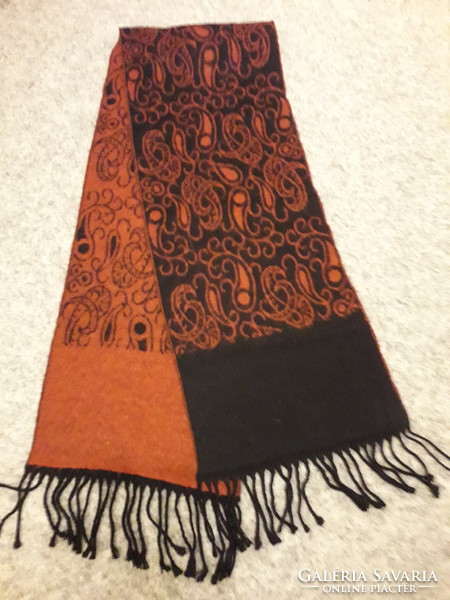 Winter warm 2-sided brown/black soft acrylic scarf 150x35cm. +Fringe new