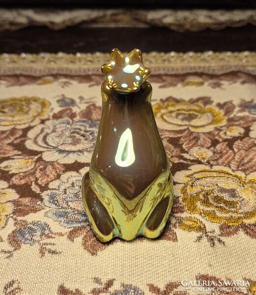 Zsolnay eozin békakirály (koronás béka) 7,5 cm, hibátlan állapotban