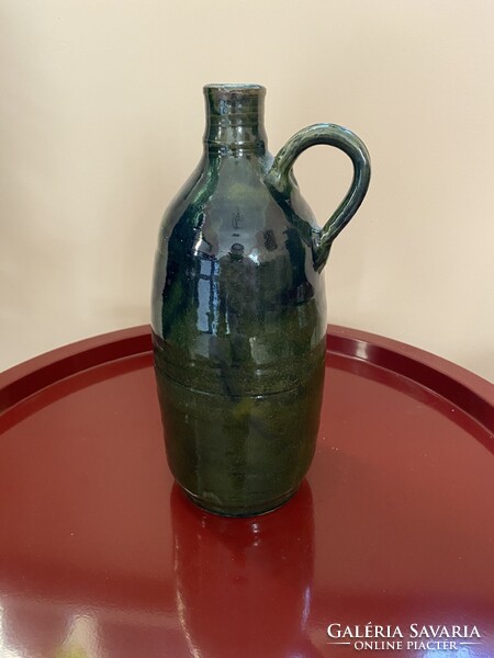 Dark Green Glazed Ceramic Bottle