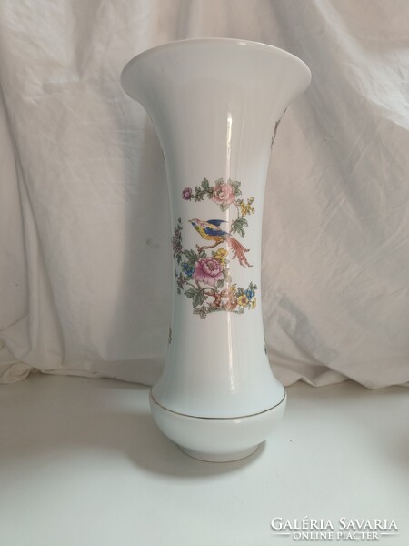 Nagy méretű Hollóházi porcelán paradicsommadaras tölcsér váza - 37 cm