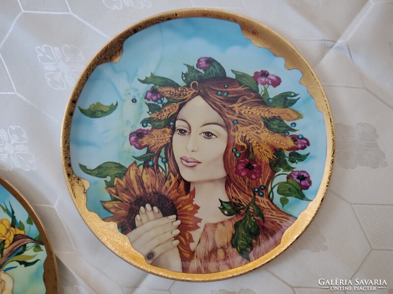 Hollóházi Faragó Miklós " Négy évszak " Tálak 24k aranyozással. Garnitúra./ 31cm./