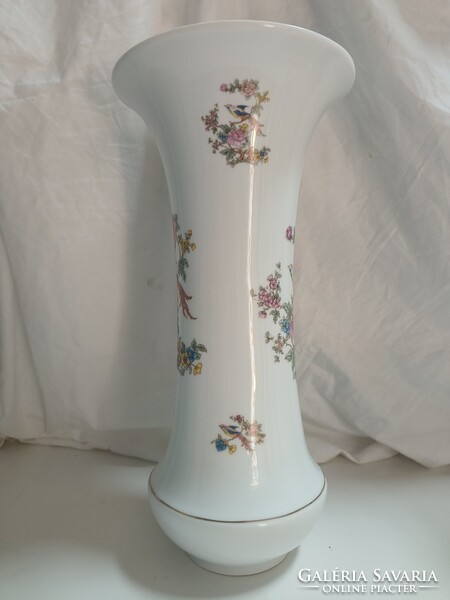 Nagy méretű Hollóházi porcelán paradicsommadaras tölcsér váza - 37 cm