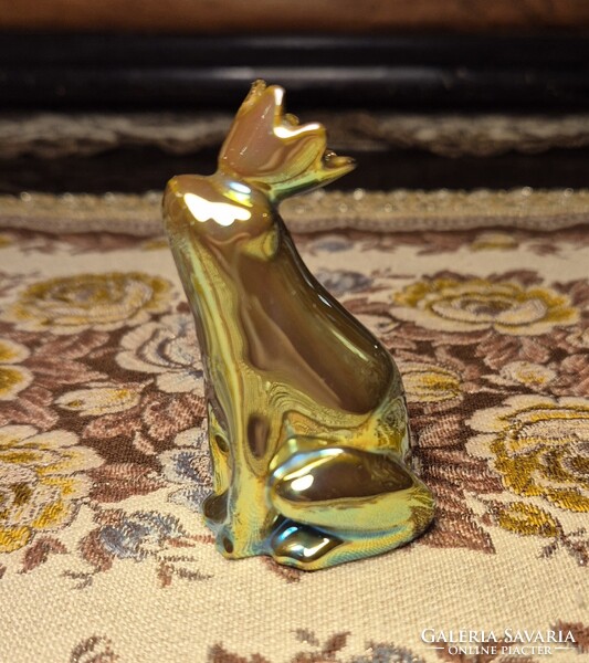 Zsolnay eozin békakirály (koronás béka) 7,5 cm, hibátlan állapotban