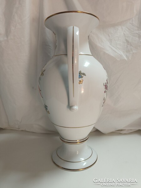 Óriási Hollóházi paradicsommadaras porcelán 2 fülű serleg váza - 41 cm
