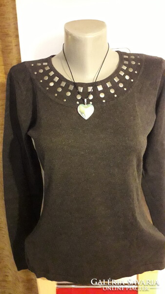 Biaggini Black Beaded Elastic Long Sleeve Top Pullover 38-40