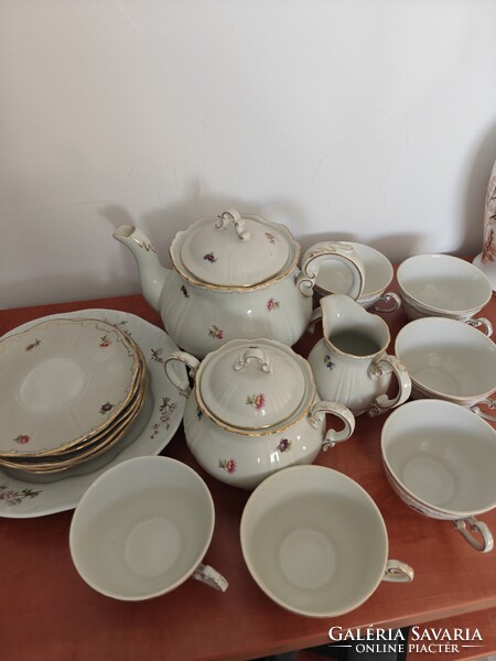 Antique Zsolnay Baroque Porcelain Teaset – Small Flower Pattern with Gold Detailing