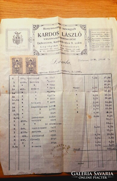 ANTIK!1938.DEBRECZEN MENYASSZONYI KELENGYE SZÁMLA