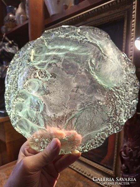 Hollóházi Glass Plate with Tenyér Imprint circa 1980