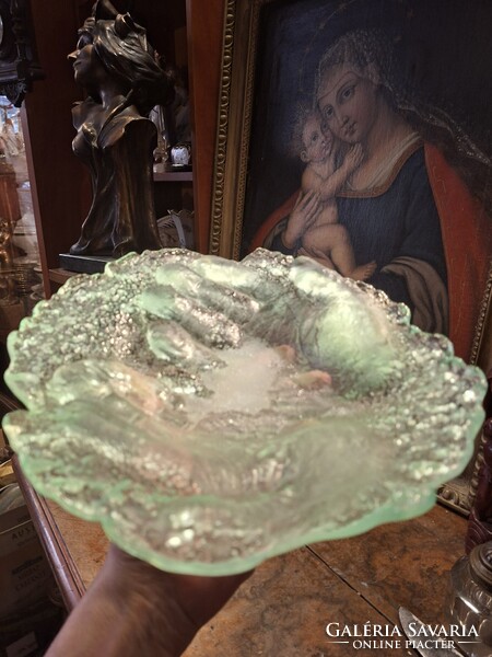 Hollóházi Glass Plate with Tenyér Imprint circa 1980