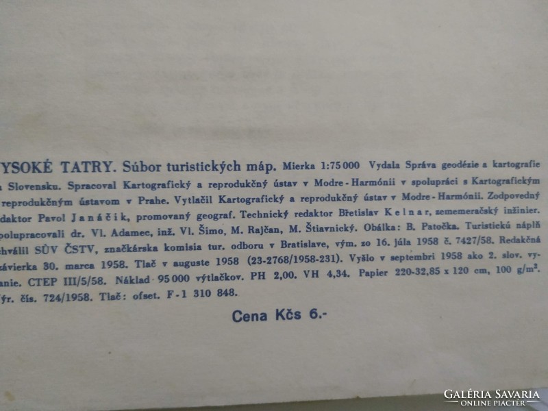 Magas Tátra turistatérkép gyűjtőnek 1960, hibátlan