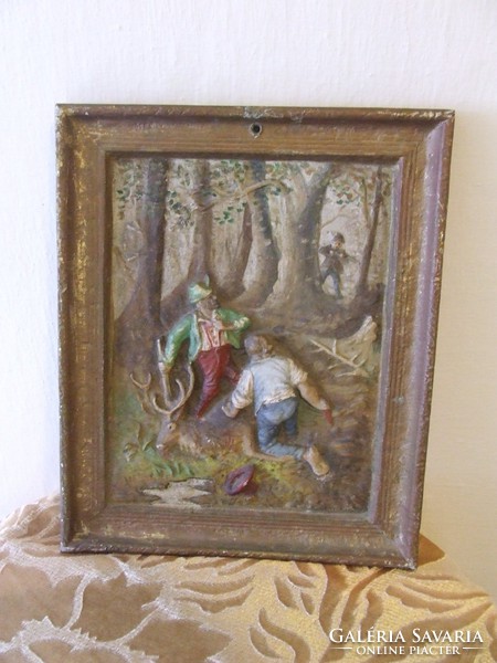 Hunting Scene Painted Cast Iron Wall Art, Wall Hanging