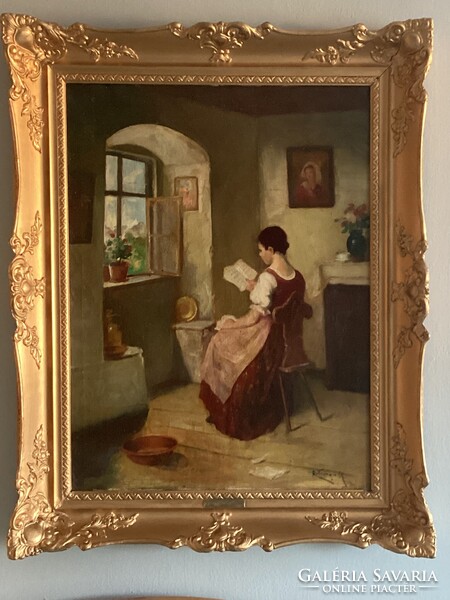 Rottmann Mozart (1874-1961) - Young girl reading at the window