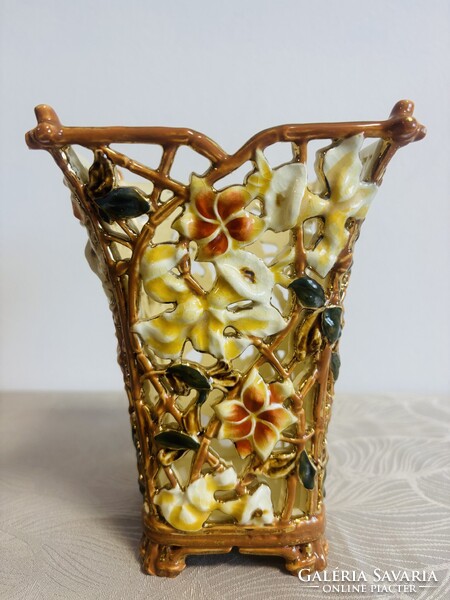 Zsolnay pierced vase from the bamboo series circa 1890