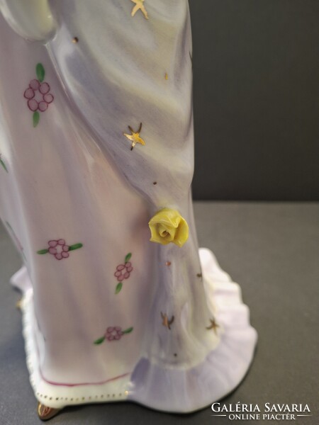 Hollóházi porcelán barokk hölgy tükörrel, 27 cm