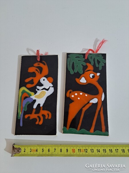 Rooster and Bambi - retro ceramic artist tile pictures combined