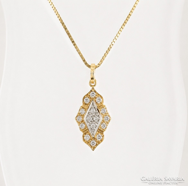 Art Deco arany nyaklánc gyémántos medállal – 14K/8K arany, 4,4 g